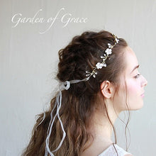 画像をギャラリービューアに読み込む, ウェディングアクセサリー お花モチーフシリーズのハーフ冠 ウエディング ヘッドアクセ髪飾り【お花ハーフ冠】