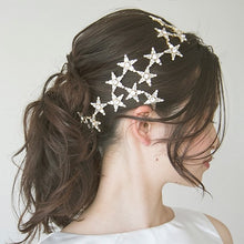 画像をギャラリービューアに読み込む, ブライダル ウェディング 大ぶり星モチーフのカチューシャ スターデザインゴールド系ヘッドアクセ【星カチューシャ大】