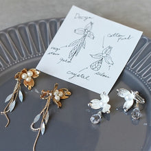 画像をギャラリービューアに読み込む, スワロ揺れる ビンテージなフラワーパーツとコットンパールのウエディングイヤリングwedding 【コーデリアsc】
