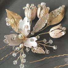 画像をギャラリービューアに読み込む, ブライダル ウェディング goldヘッドドレス ヘッドアクセ和装髪飾りヘッドドレスに【露草Gold】