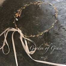 画像をギャラリービューアに読み込む, ブライダル ウェディング 葉っぱと木の実のストーン冠 ウエディング ヘッドアクセ髪飾り【フォイユ ゴールド&シルバー】