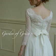 画像をギャラリービューアに読み込む, スカラップが美しい コードレース総レースの9分袖ウェディングボレロ 演奏会にも【プリムベール長袖】