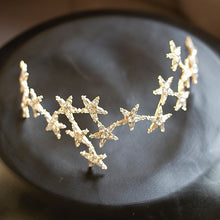 画像をギャラリービューアに読み込む, ブライダル ウェディング 大ぶり星モチーフのカチューシャ スターデザインゴールド系ヘッドアクセ【星カチューシャ大】