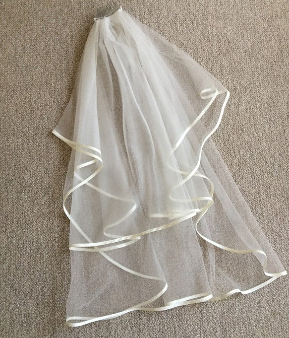 ブライダル ウェディング パイピングサテンのベール フェイスアップ